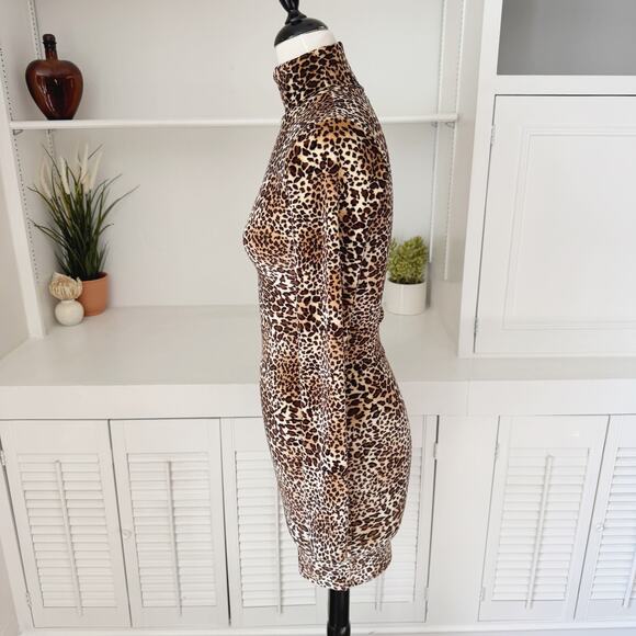 SPRWMN Leopard Print Velvet Velour Long Sleeve High Neck Covet Mini Dress Size S - Picture 5 of 8